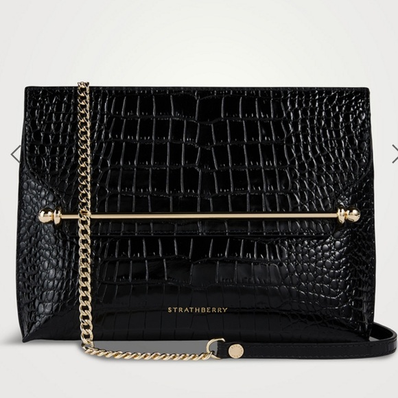 Strathberry Handbags - STRATHBERRY Stylist Croc Embossed Leather Shoulder Bag Removable Crossbody Chain